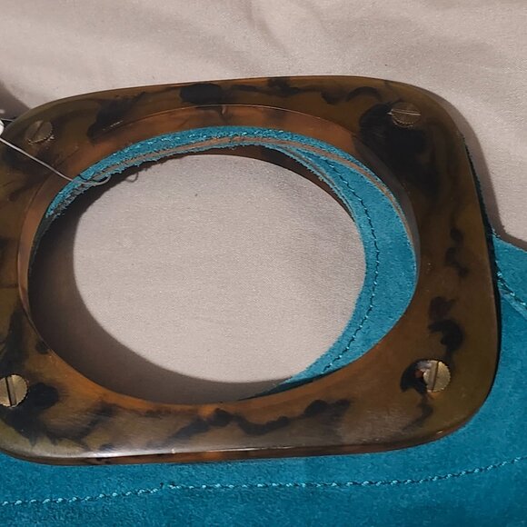 Anthropologies Turquoise  Blue Clutch Bag With resin handles - Picture 9 of 10